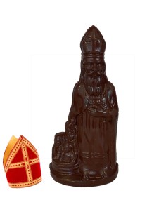 Leuke Sint met 3 kindjes in pure chocolade - 24cm