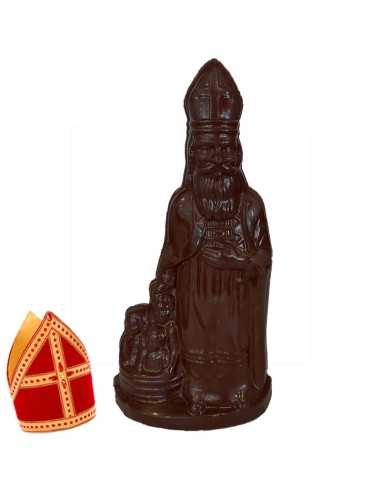 Leuke Sint met 3 kindjes in pure chocolade - 24cm