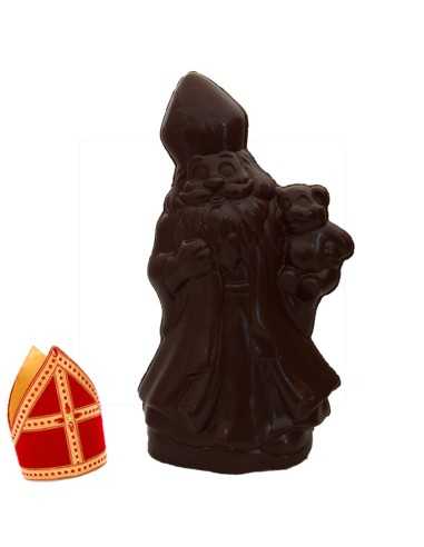 Leuke Sint met beertje - pure chocolade - 20cm