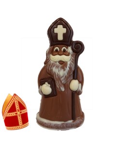 Ingekleurde chocolade Sint met boek in zijn hand - 17cm