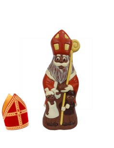 Lekkere kleurrijke chocolade Sint met 2 kindjes - 18cm