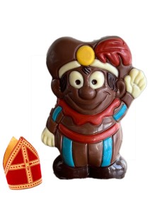 Kleurrijke chocolade Piet die zwaait 14cm