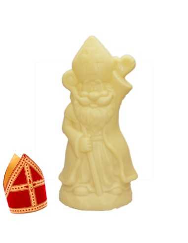 Leuke Sint die zwaait in witte chocolade - 17cm