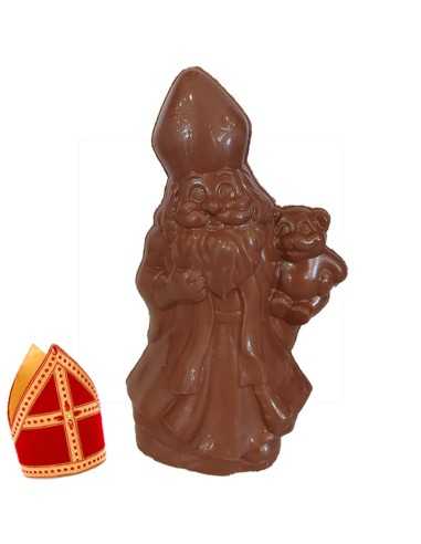 Leuke Sint met beertje - melkchocolade - 20cm